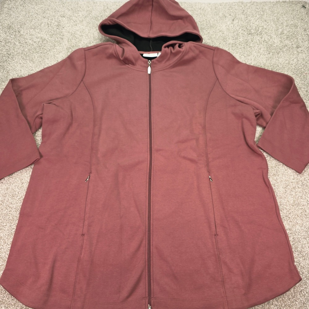 Denim & Co Active Petite Fleece Back Jersey Zip Front Jacket Rose Brown 2XP